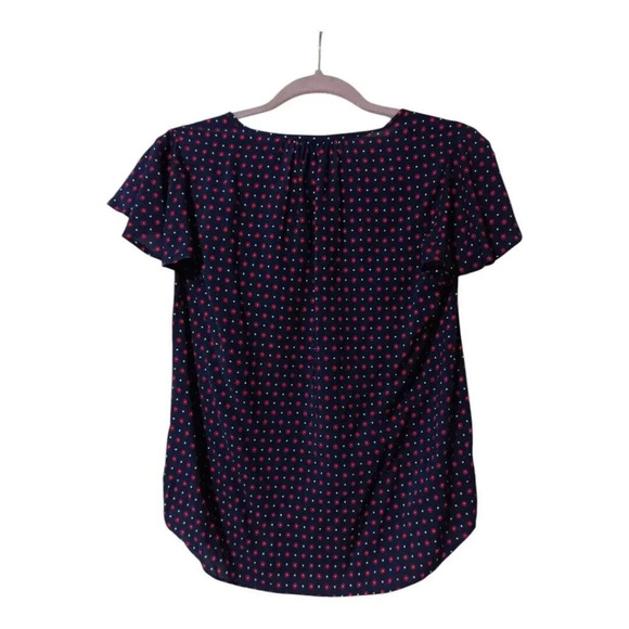 Draper James XS Blue Floral Dot Flutter Sleeve Peasant Boho Top Keyhole Tie Neck - Picture 2 of 11